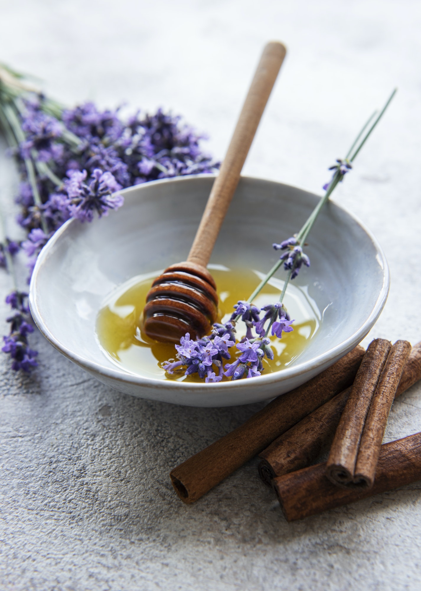 Honey and fresh lavender flowers